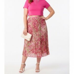 Vtg RUBY RD Y2K Fairy Swirl Geometric Pleated Ruffle Pink Green Midi Skirt 12 L